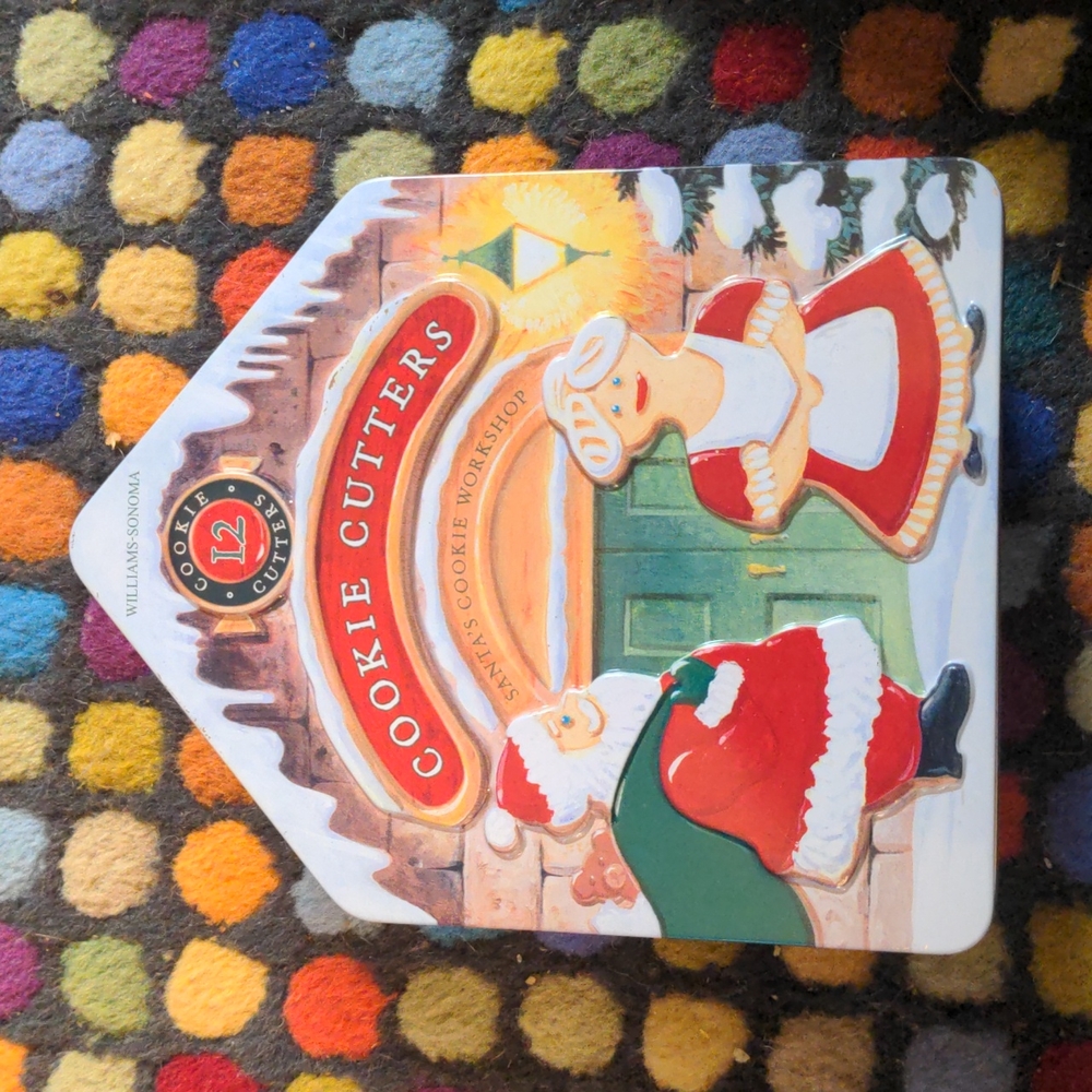 WILLIAMS SONOMA Santa's Cookie Workshop Cookie Cutters In Tin